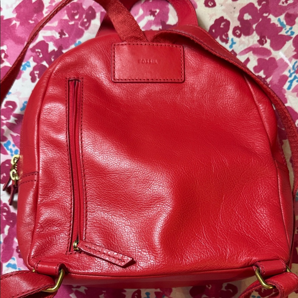 Fossil Cherry Red Leather Backpack - image 2